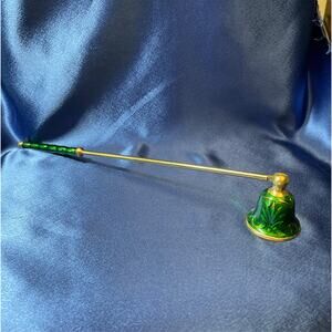 Brass Candle Snuffer with Green Glaze on Bell and Handle